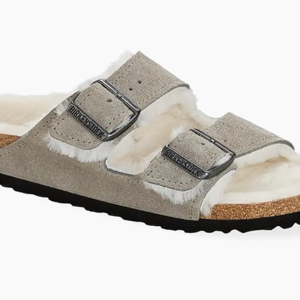 Birkenstock Taupe Shearling Sandals